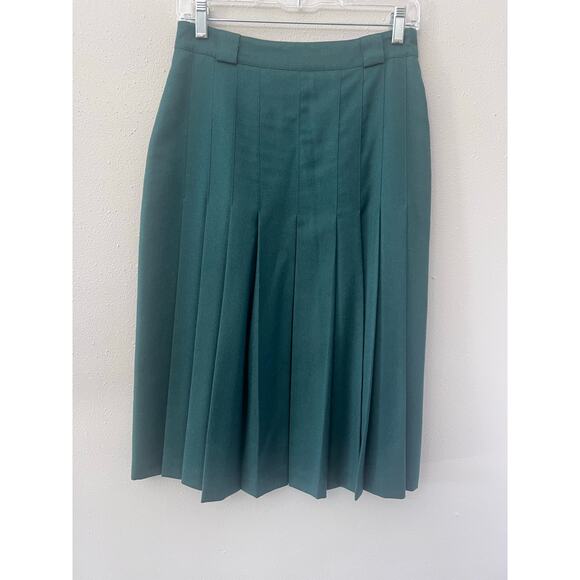 Mondi Wool Blend Pleated Midi Skirt Sz 38 (US 8)Green A-Line Made in Germany VTG - Picture 2 of 5